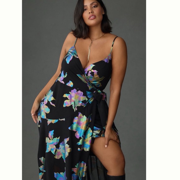 MWT Anthropologie Hutch Iridescent Floral Wrap Maxi Dress S Petite - Picture 3 of 17
